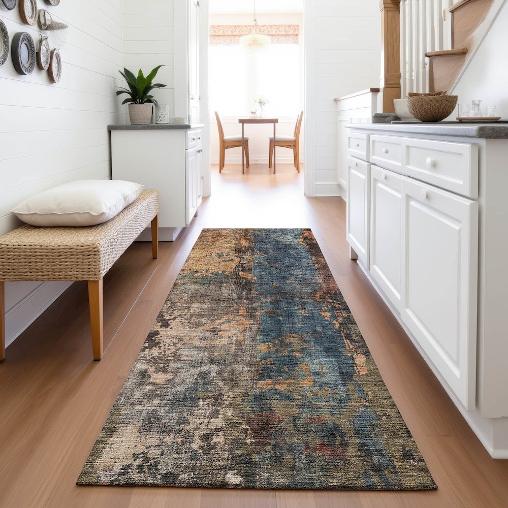 Premium Machine Washable Mayfield AMF1204 Blue 2'3" x 7'6" Runner Rug. Picture 5