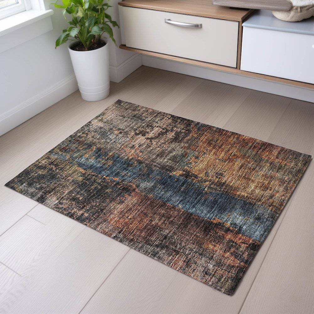 Premium Machine Washable Mayfield AMF1204 Blue 1'8" x 2'6" Rug. Picture 5