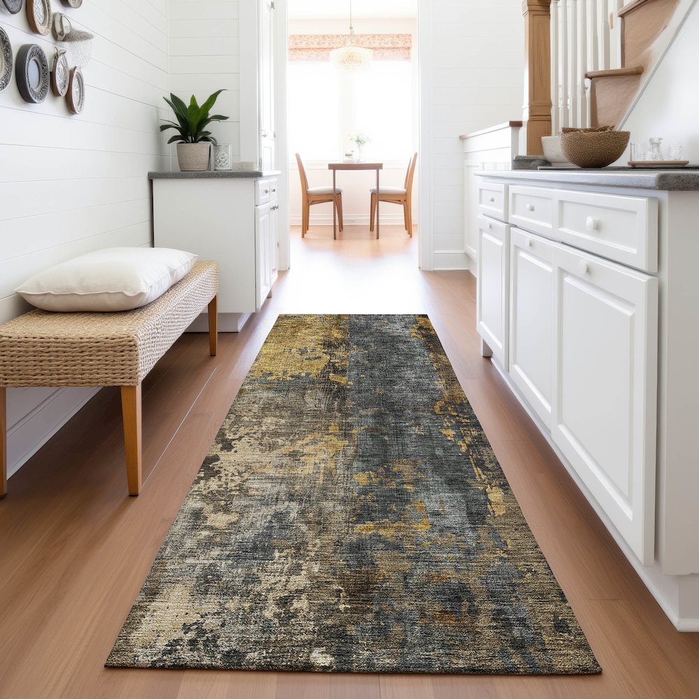 Premium Machine Washable Mayfield AMF1204 Gray 2'3" x 7'6" Runner Rug. Picture 5