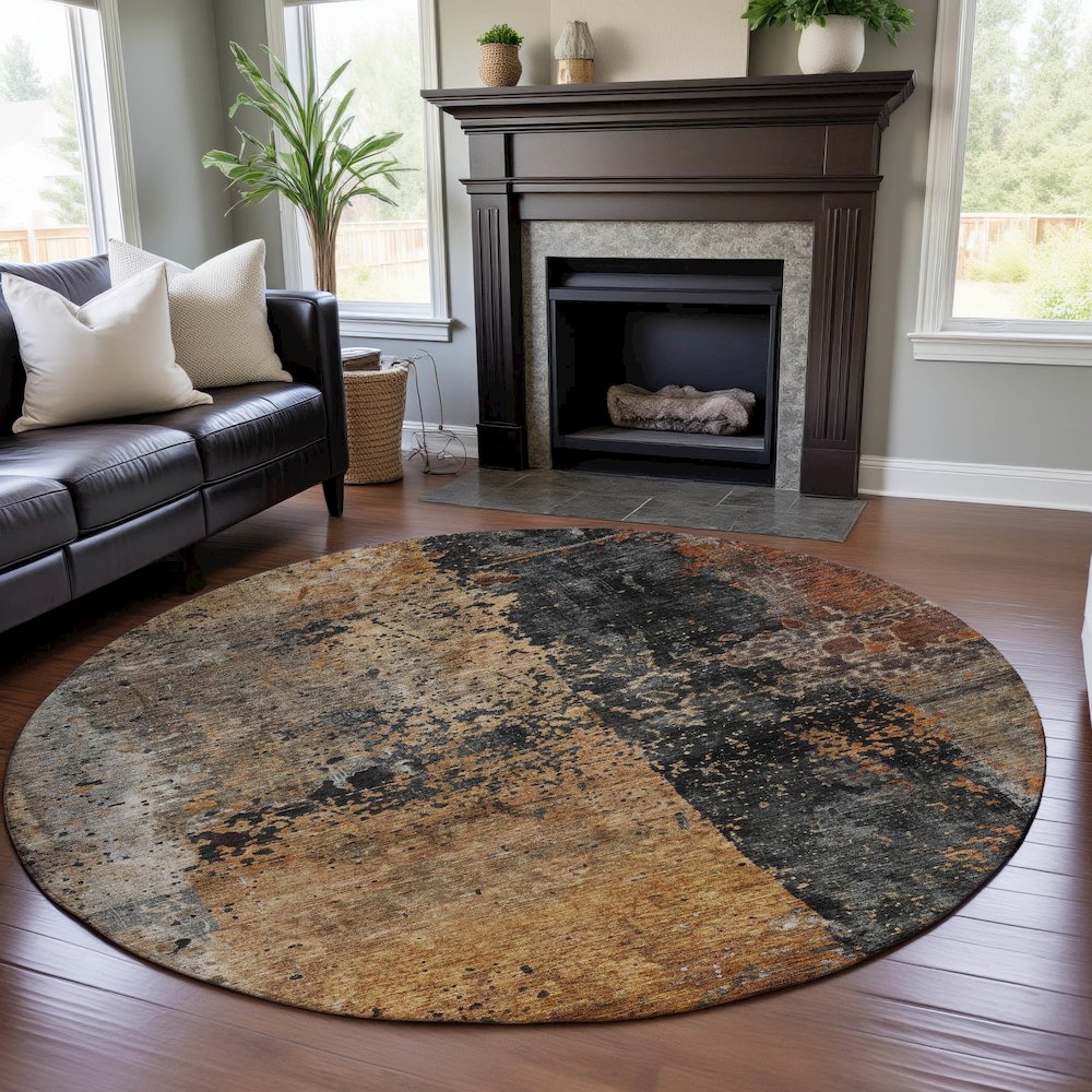 Premium Machine Washable Mayfield AMF1205 Copper 8' x 8' Round Rug. Picture 5