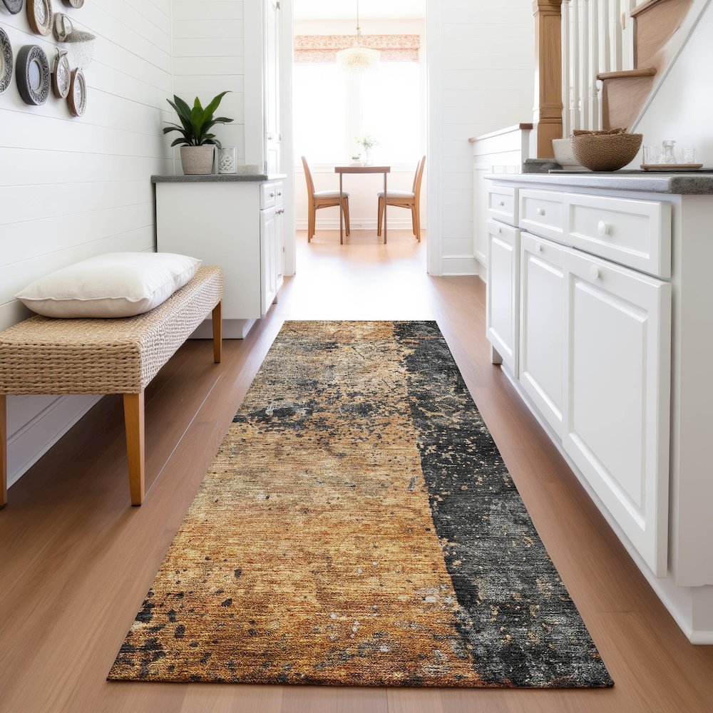 Premium Machine Washable Mayfield AMF1205 Copper 2'3" x 7'6" Runner Rug. Picture 5