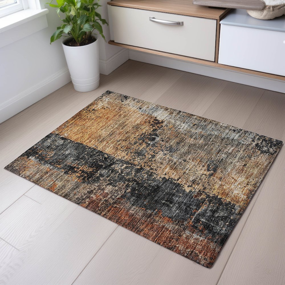 Premium Machine Washable Mayfield AMF1205 Copper 1'8" x 2'6" Rug. Picture 5