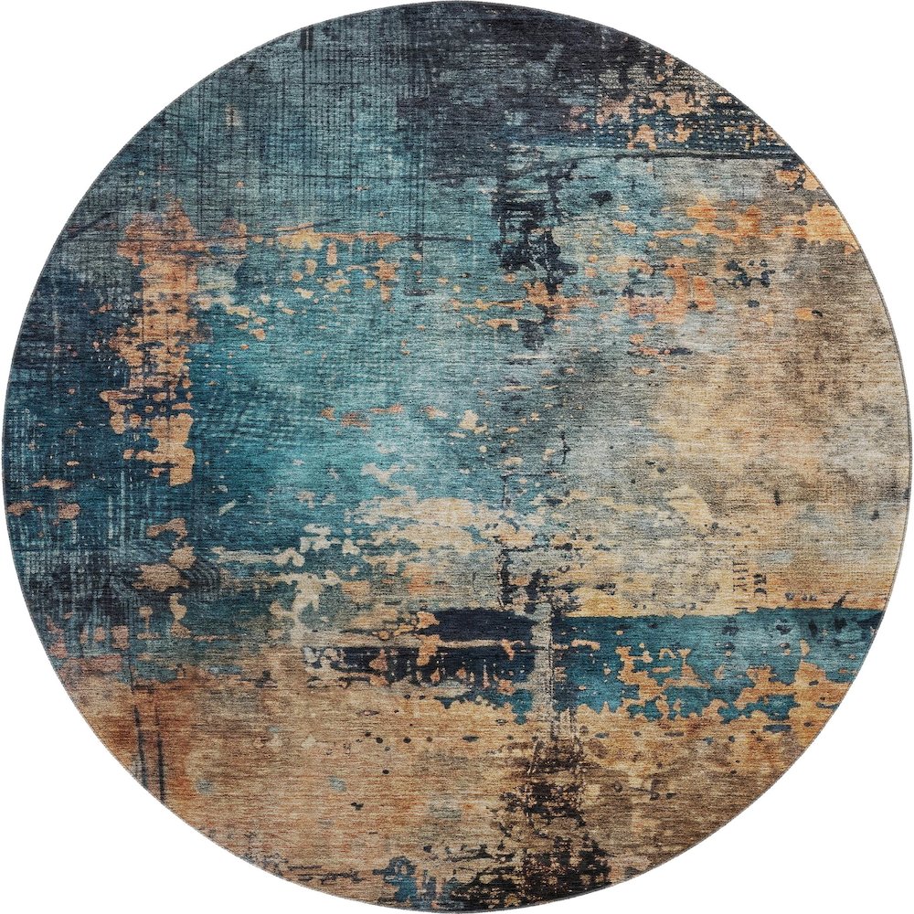 Premium Machine Washable Mayfield AMF1206 Teal 8' x 8' Round Rug. Picture 1