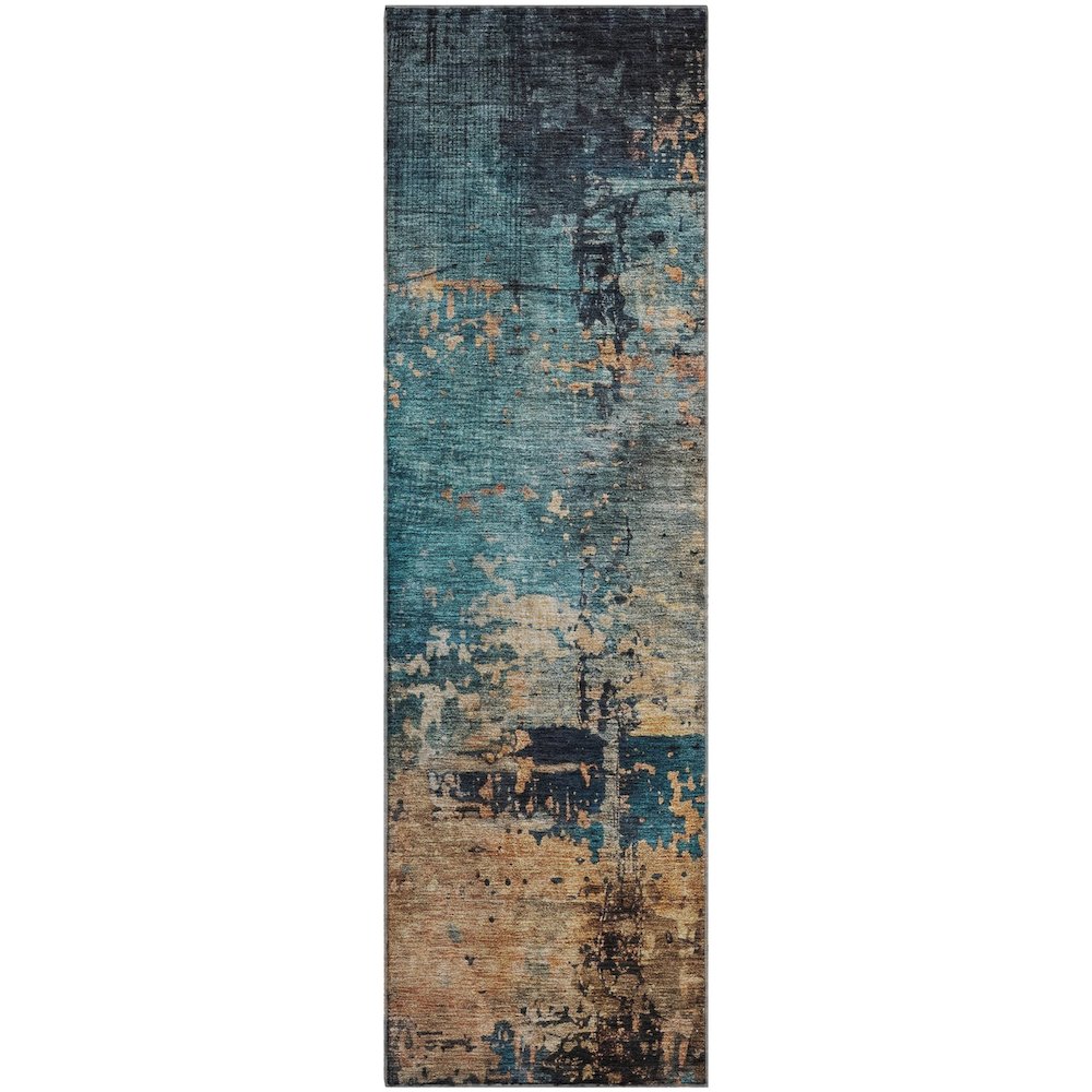 Premium Machine Washable Mayfield AMF1206 Teal 2'3" x 7'6" Runner Rug. Picture 1