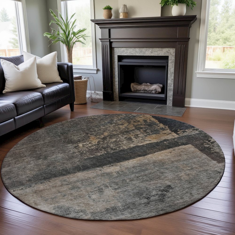 Premium Machine Washable Mayfield AMF1208 Coffee 8' x 8' Round Rug. Picture 5
