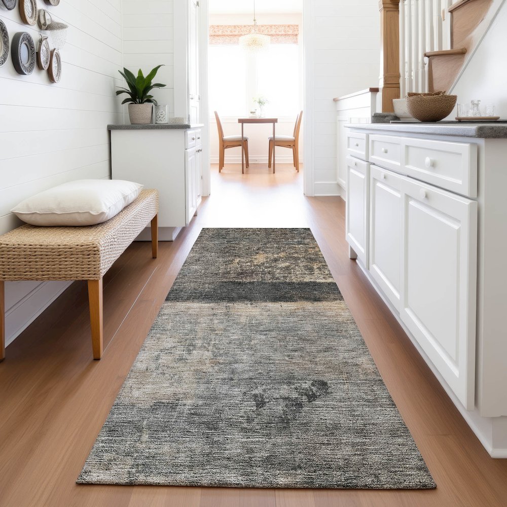 Premium Machine Washable Mayfield AMF1208 Coffee 2'3" x 7'6" Runner Rug. Picture 5