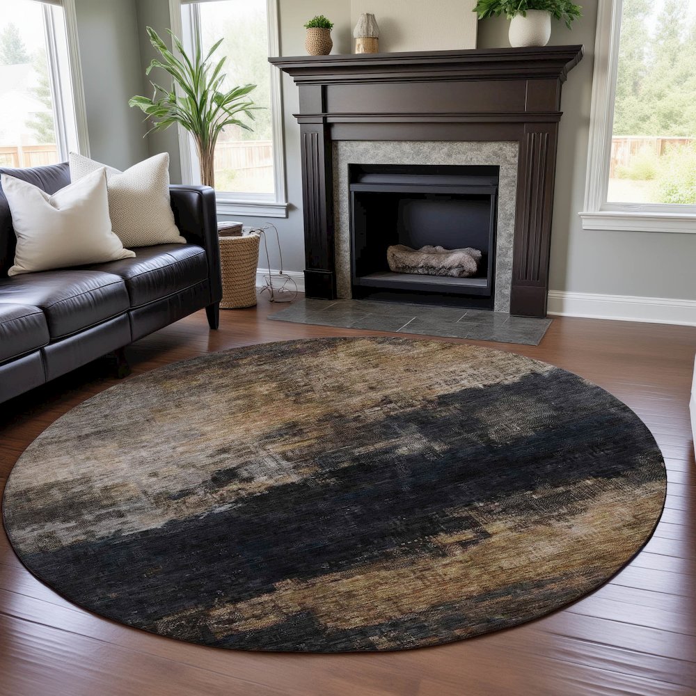 Premium Machine Washable Mayfield AMF1209 Charcoal 8' x 8' Round Rug. Picture 5