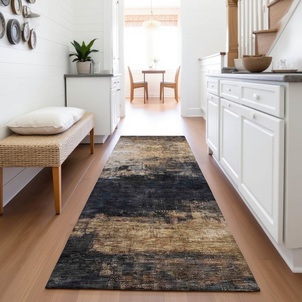 Premium Machine Washable Mayfield AMF1209 Charcoal 2'3" x 7'6" Runner Rug. Picture 5
