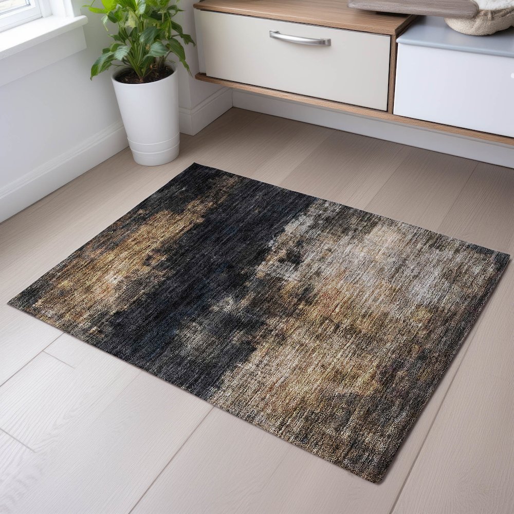 Premium Machine Washable Mayfield AMF1209 Charcoal 1'8" x 2'6" Rug. Picture 5