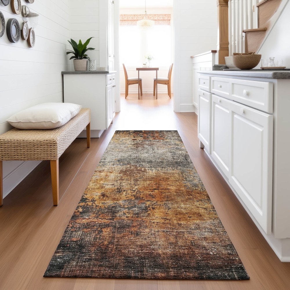 Premium Machine Washable Mayfield AMF1210 Paprika 2'3" x 7'6" Runner Rug. Picture 5