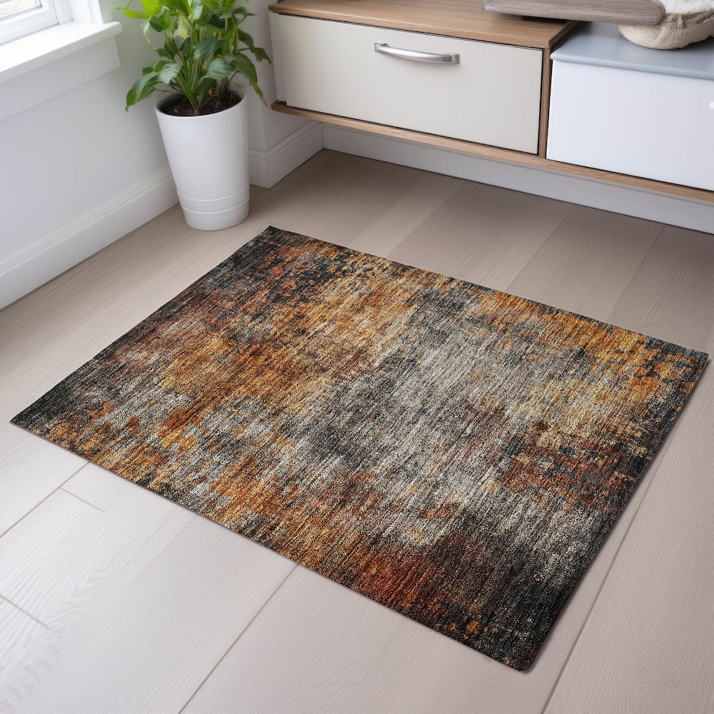 Premium Machine Washable Mayfield AMF1210 Paprika 1'8" x 2'6" Rug. Picture 5