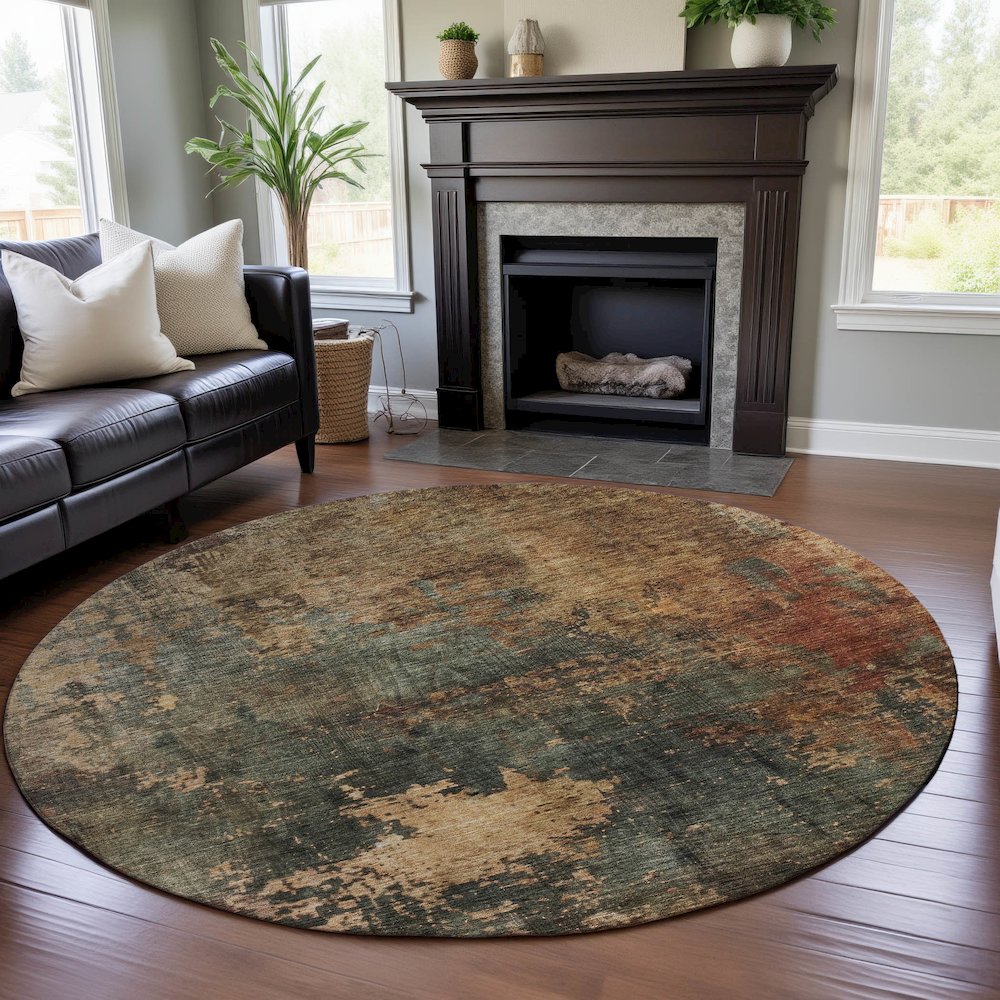 Premium Machine Washable Mayfield AMF1211 Sage 8' x 8' Round Rug. Picture 5