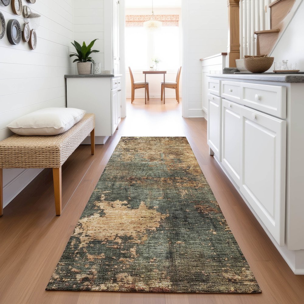 Premium Machine Washable Mayfield AMF1211 Sage 2'3" x 7'6" Runner Rug. Picture 5