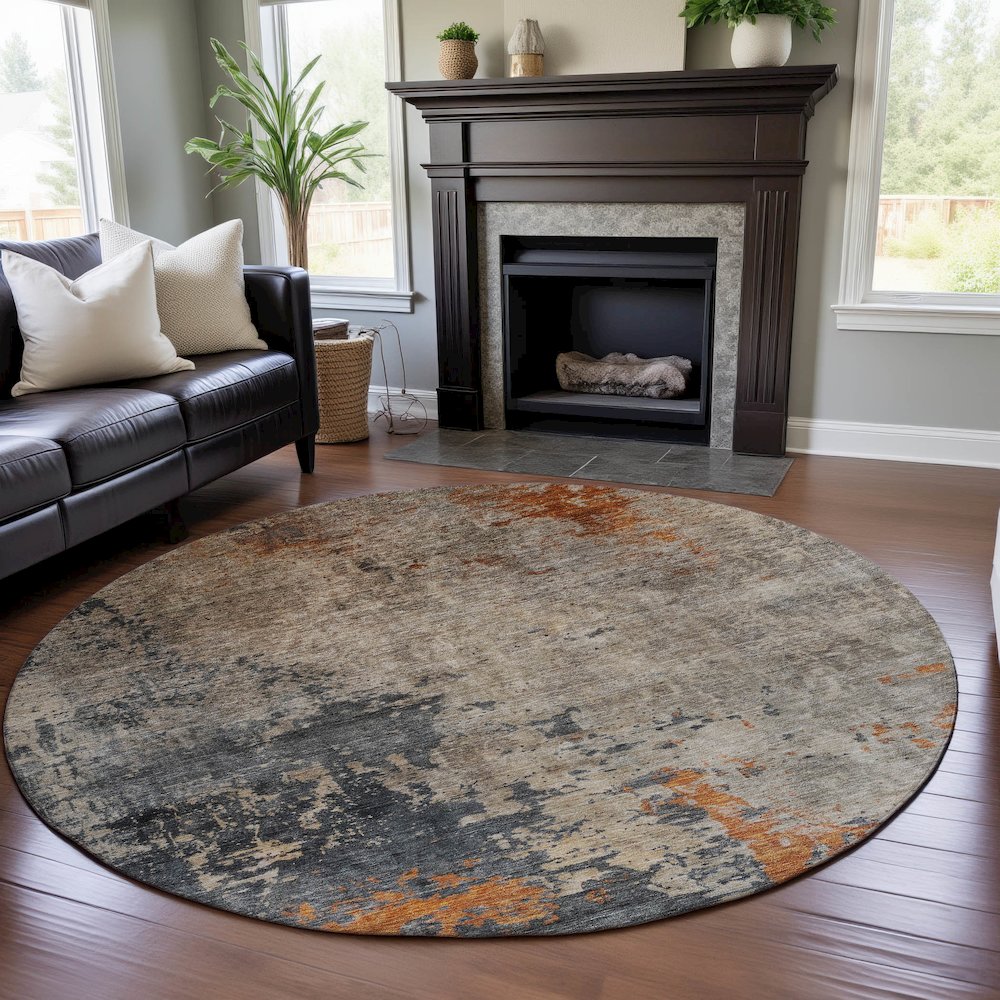 Premium Machine Washable Mayfield AMF1212 Khaki 8' x 8' Round Rug. Picture 5