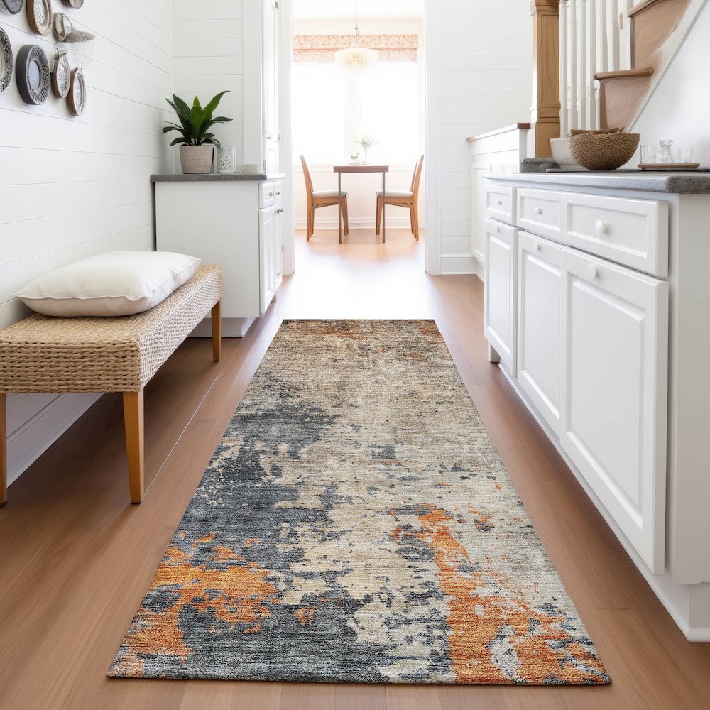Premium Machine Washable Mayfield AMF1212 Khaki 2'3" x 7'6" Runner Rug. Picture 5