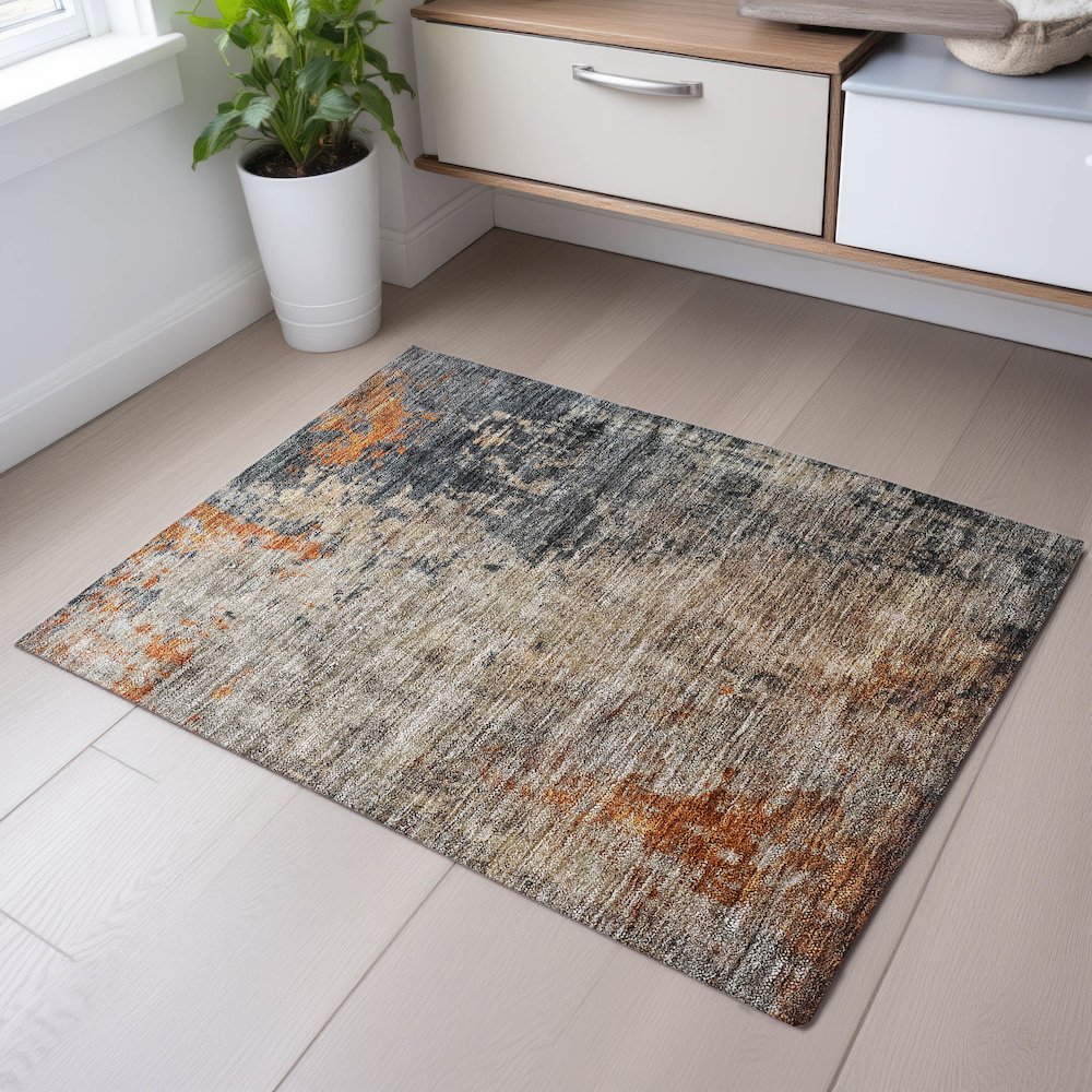 Premium Machine Washable Mayfield AMF1212 Khaki 1'8" x 2'6" Rug. Picture 5