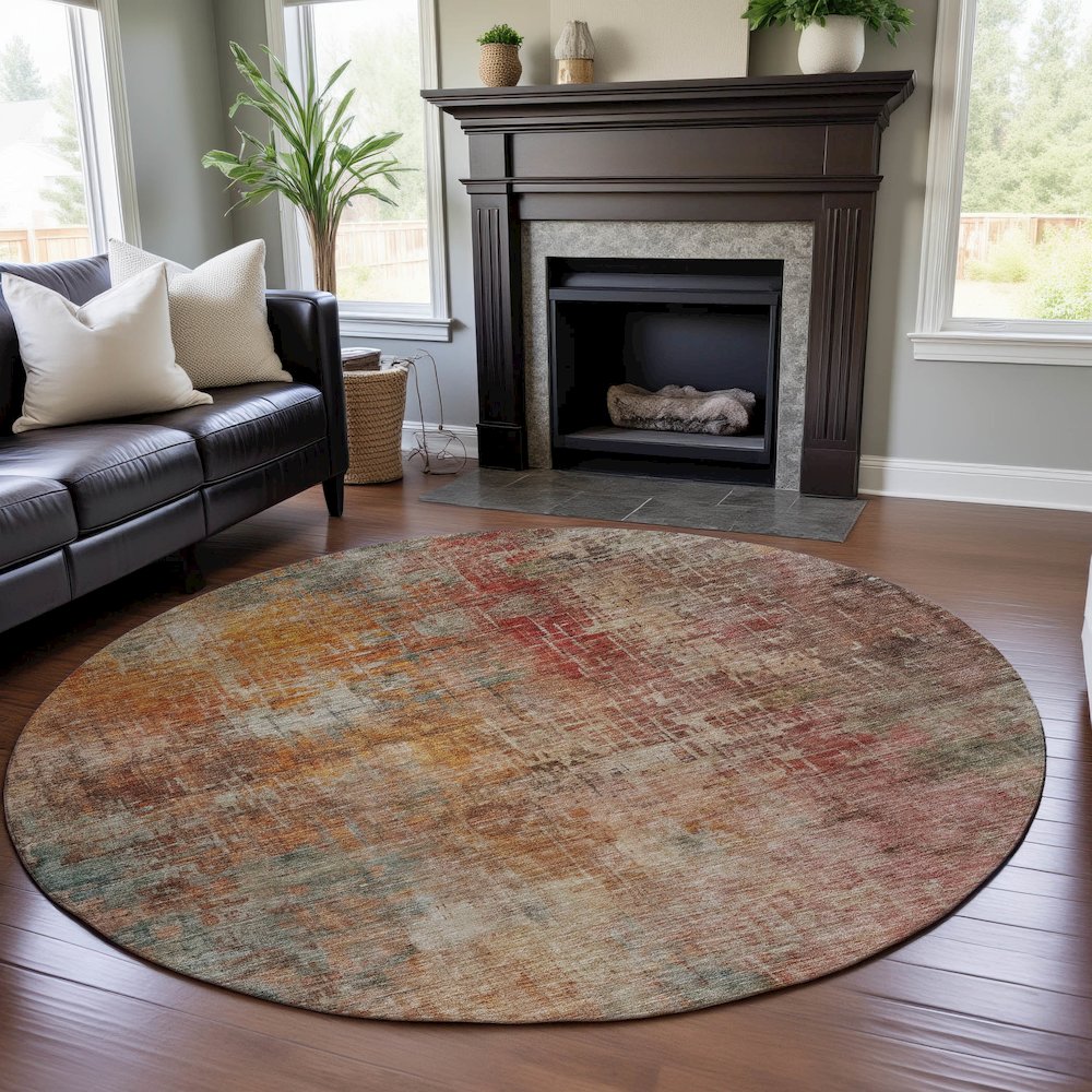 Premium Machine Washable Mayfield AMF1213 Tan 8' x 8' Round Rug. Picture 5