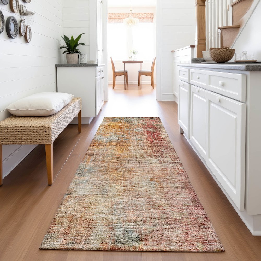 Premium Machine Washable Mayfield AMF1213 Tan 2'3" x 7'6" Runner Rug. Picture 5