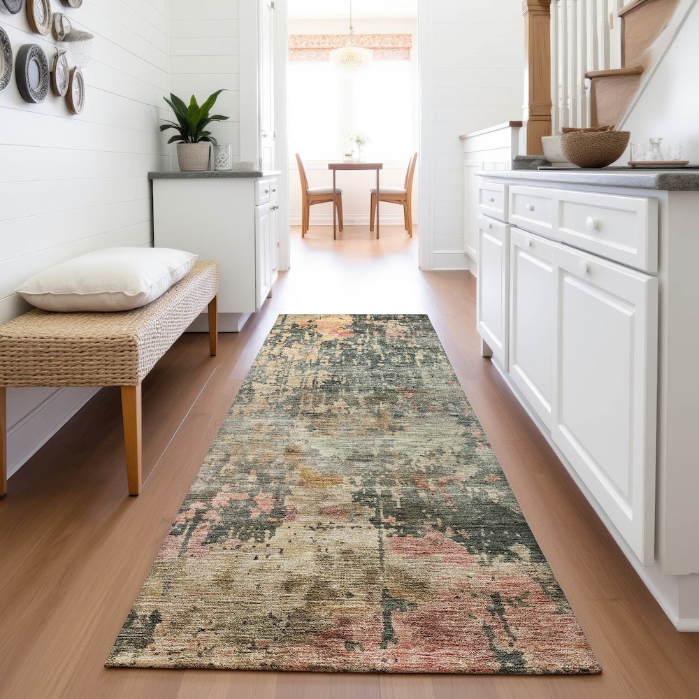 Premium Machine Washable Mayfield AMF1214 Sage 2'3" x 7'6" Runner Rug. Picture 5