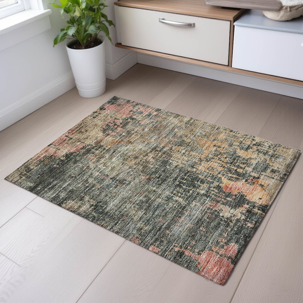 Premium Machine Washable Mayfield AMF1214 Sage 1'8" x 2'6" Rug. Picture 5