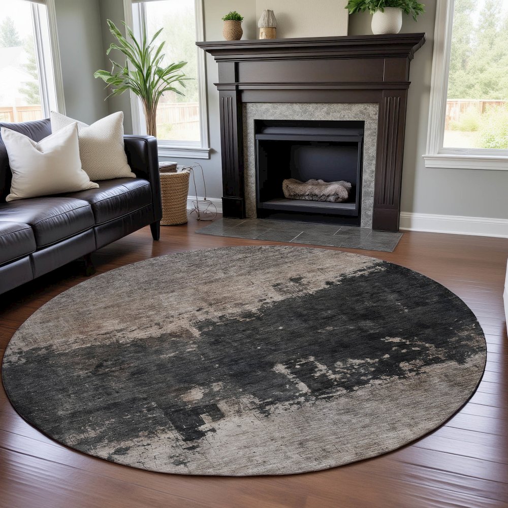 Premium Machine Washable Mayfield AMF1215 Taupe 8' x 8' Round Rug. Picture 5