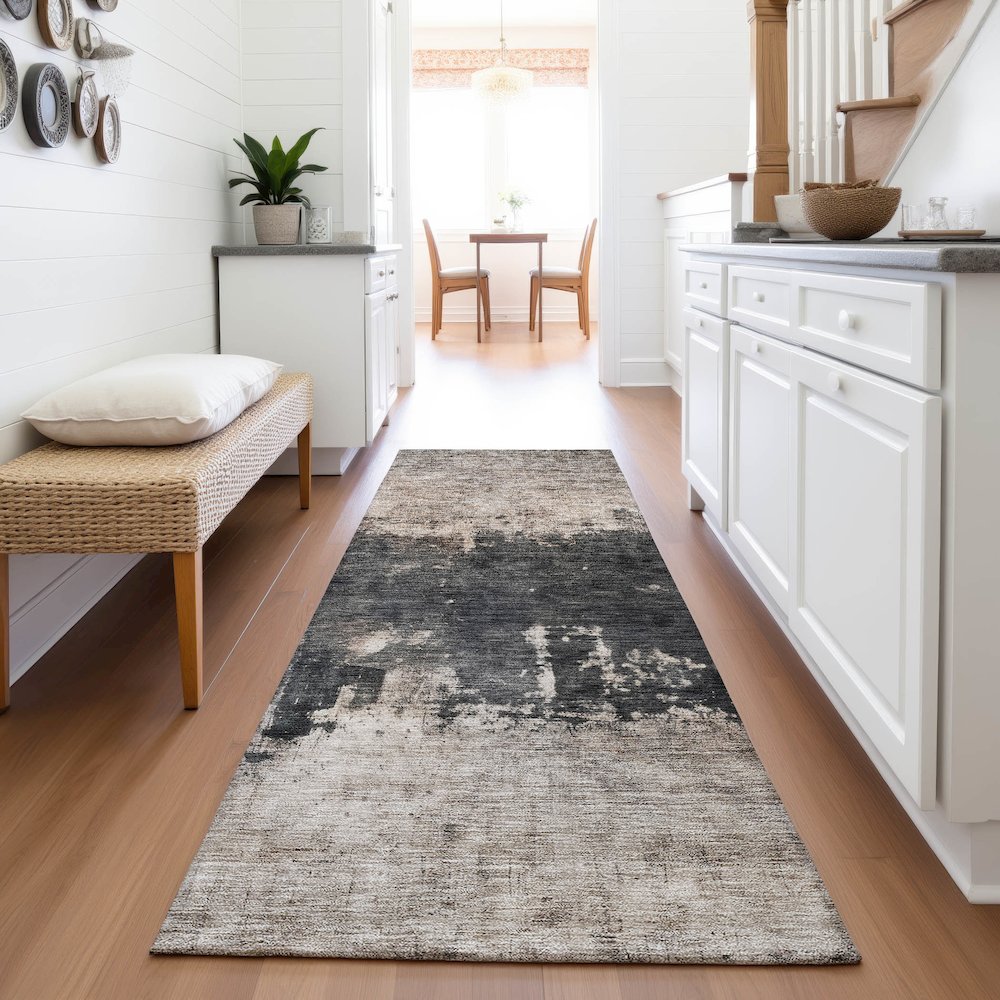 Premium Machine Washable Mayfield AMF1215 Taupe 2'3" x 7'6" Runner Rug. Picture 5