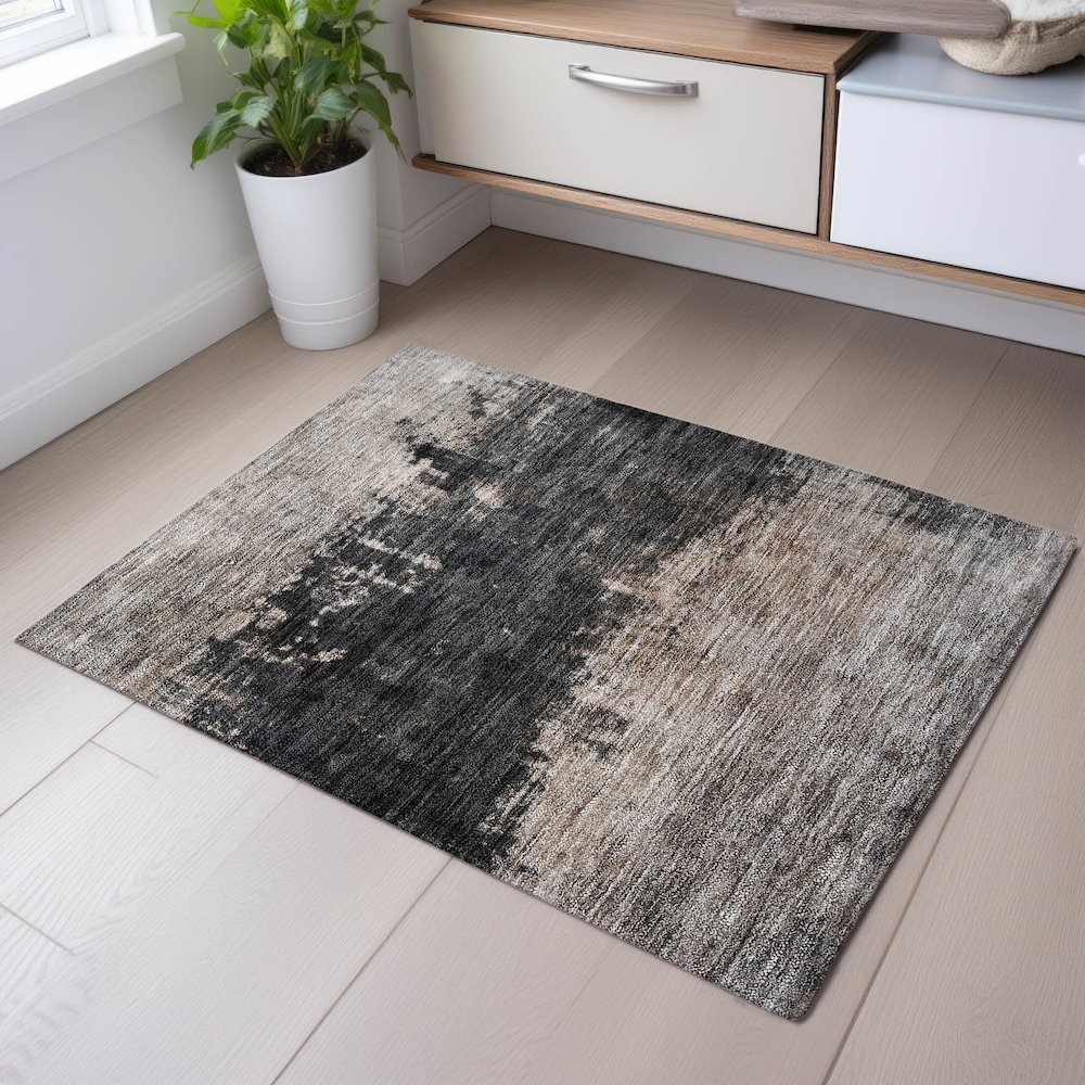 Premium Machine Washable Mayfield AMF1215 Taupe 1'8" x 2'6" Rug. Picture 5