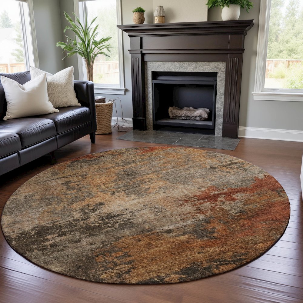 Premium Machine Washable Mayfield AMF1216 Khaki 8' x 8' Round Rug. Picture 5