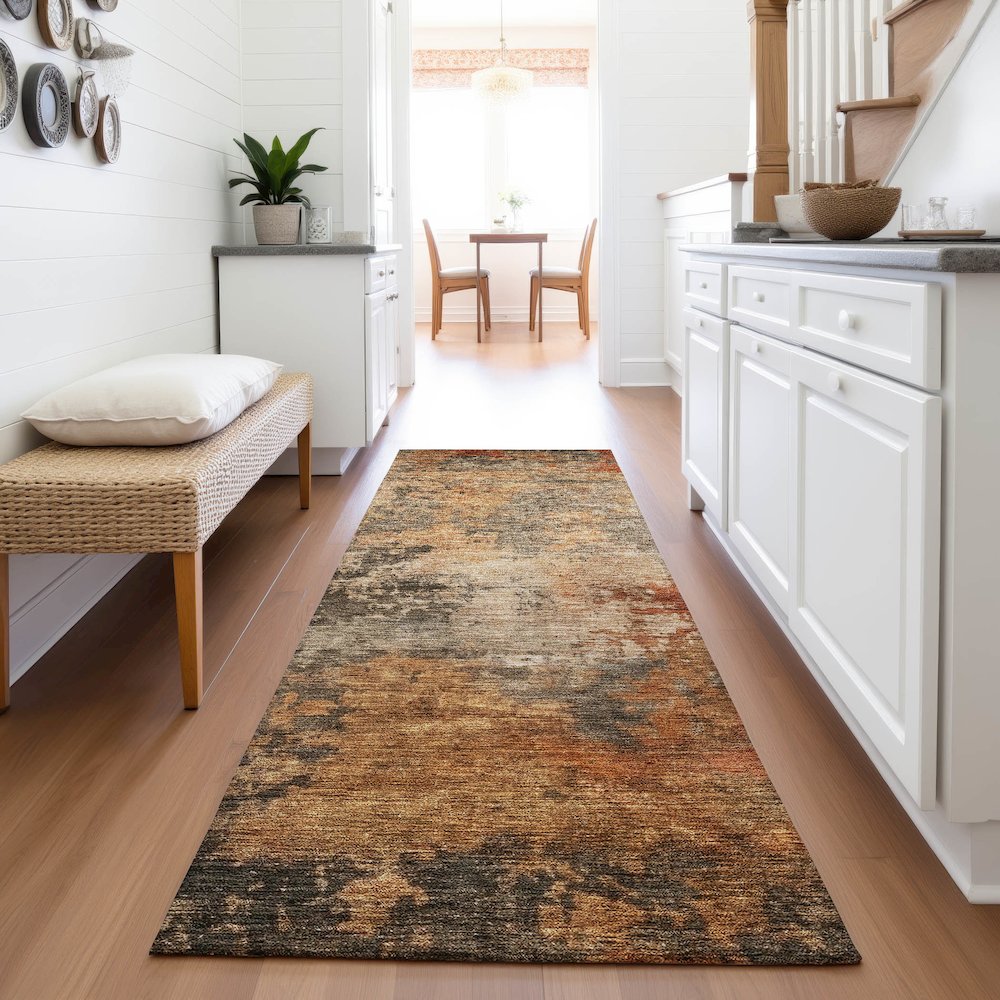 Premium Machine Washable Mayfield AMF1216 Khaki 2'3" x 7'6" Runner Rug. Picture 5