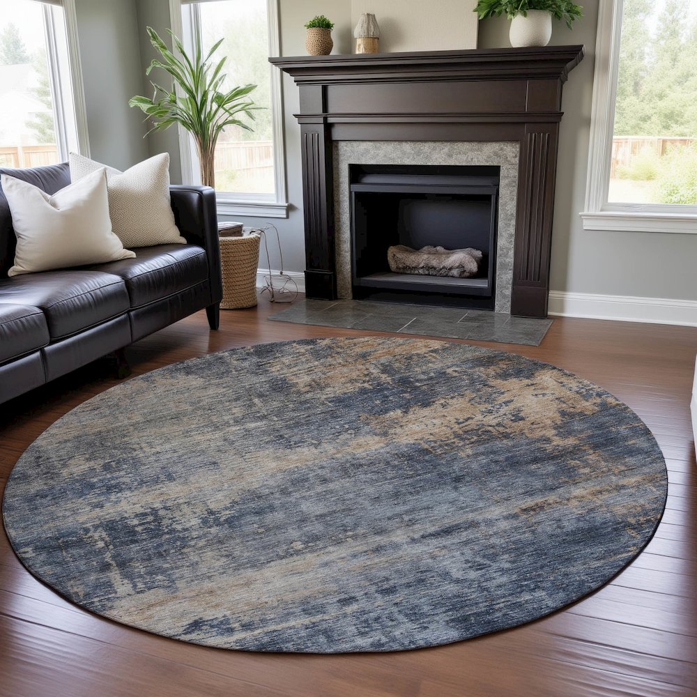 Premium Machine Washable Mayfield AMF1217 Denim 8' x 8' Round Rug. Picture 5