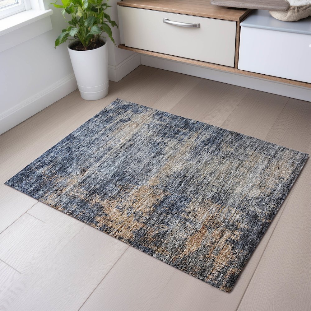 Premium Machine Washable Mayfield AMF1217 Denim 1'8" x 2'6" Rug. Picture 5