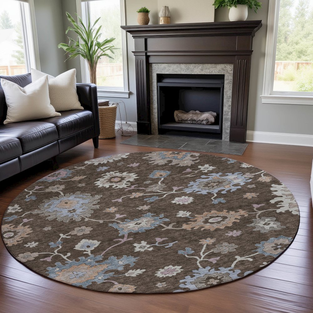 Premium Machine Washable Mayfield AMF1218 Chocolate 8' x 8' Round Rug. Picture 5