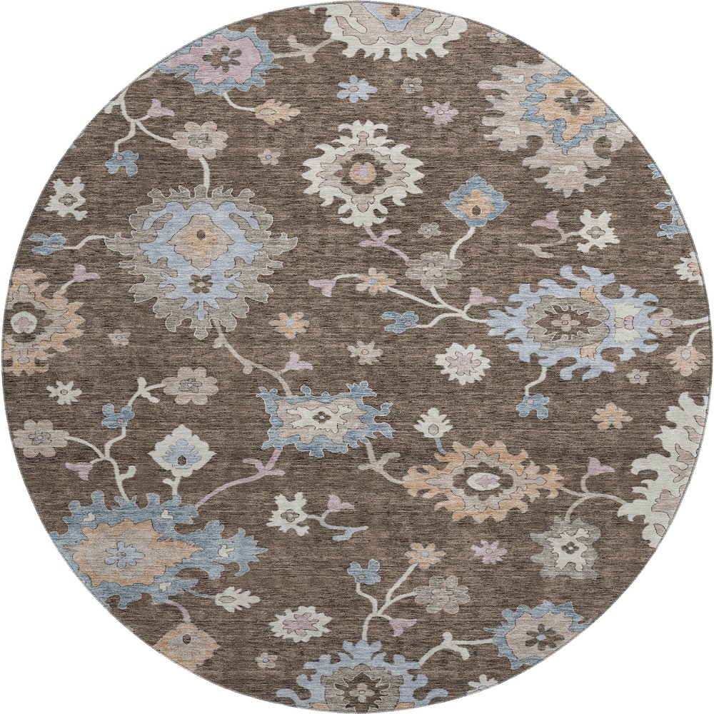 Premium Machine Washable Mayfield AMF1218 Chocolate 8' x 8' Round Rug. Picture 1