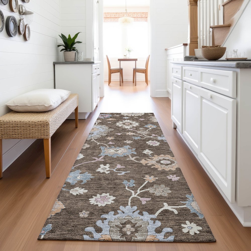 Premium Machine Washable Mayfield AMF1218 Chocolate 2'3" x 7'6" Runner Rug. Picture 5