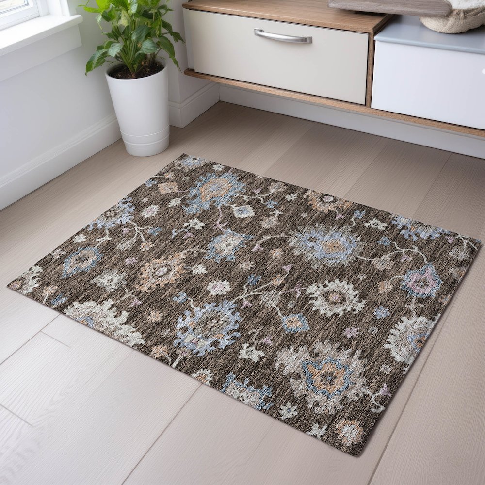 Premium Machine Washable Mayfield AMF1218 Chocolate 1'8" x 2'6" Rug. Picture 5
