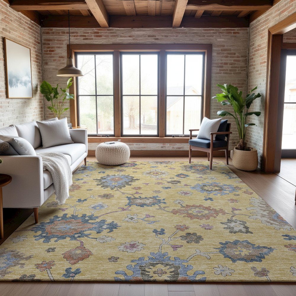 Premium Machine Washable Mayfield AMF1218 Gold 2'6" x 3'10" Rug. Picture 5