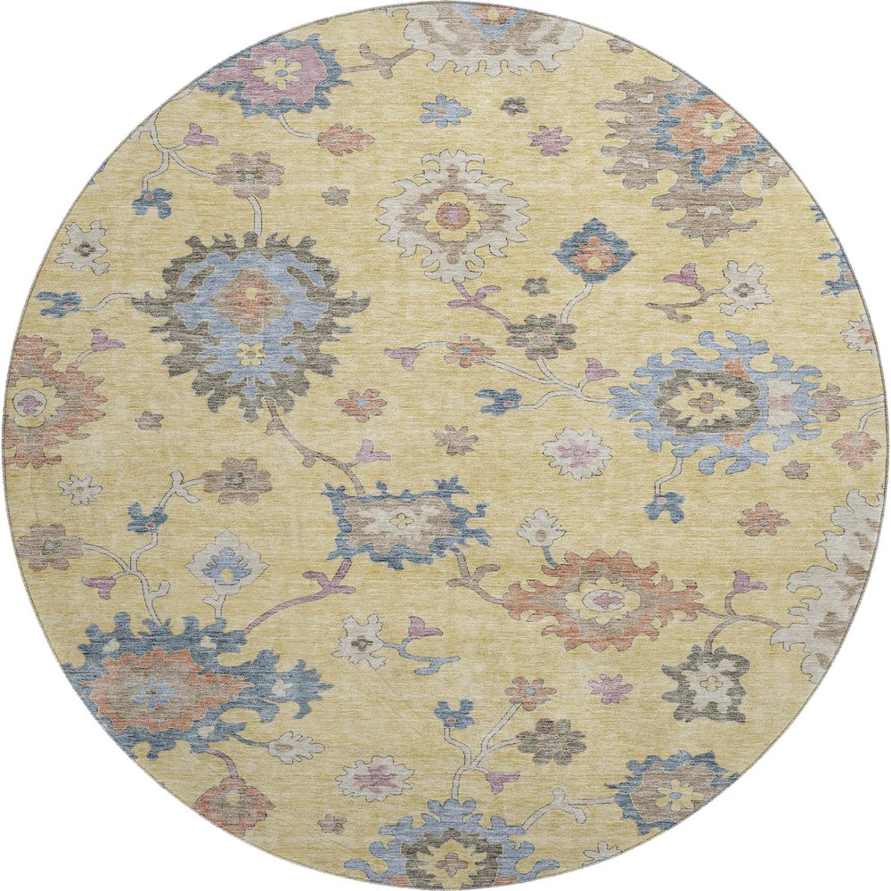 Premium Machine Washable Mayfield AMF1218 Gold 8' x 8' Round Rug. Picture 1