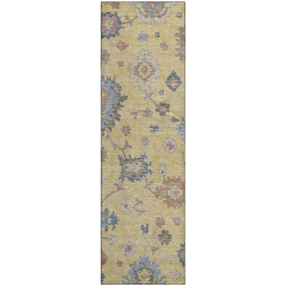 Premium Machine Washable Mayfield AMF1218 Gold 2'3" x 7'6" Runner Rug. Picture 1