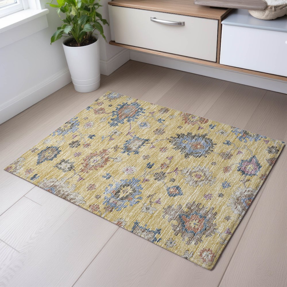 Premium Machine Washable Mayfield AMF1218 Gold 1'8" x 2'6" Rug. Picture 5