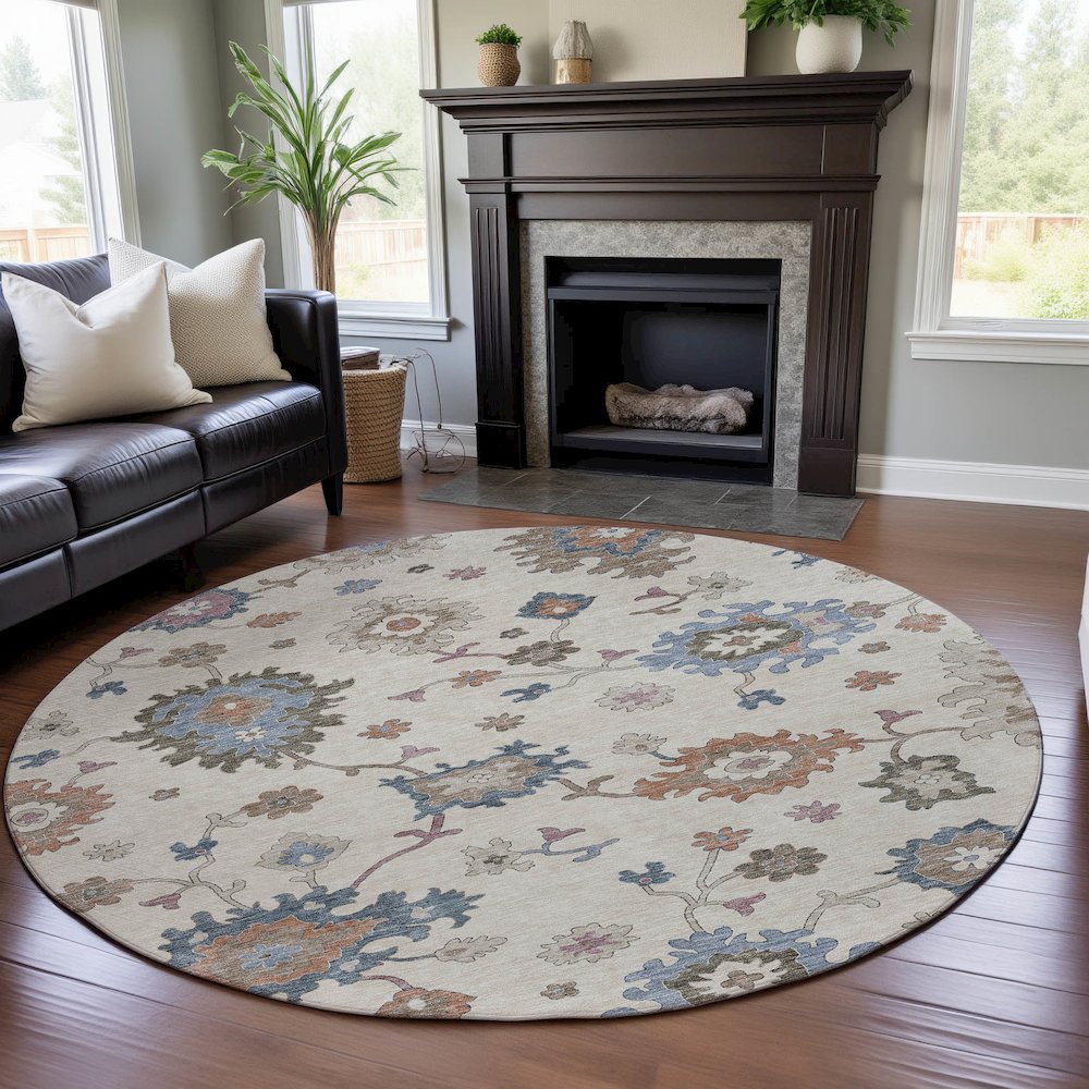 Premium Machine Washable Mayfield AMF1218 Ivory 8' x 8' Round Rug. Picture 5
