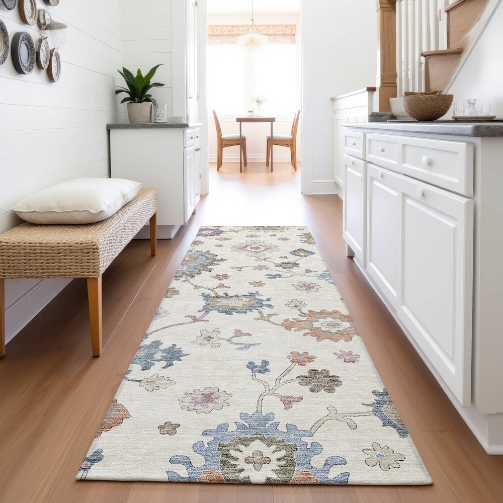 Premium Machine Washable Mayfield AMF1218 Ivory 2'3" x 7'6" Runner Rug. Picture 5