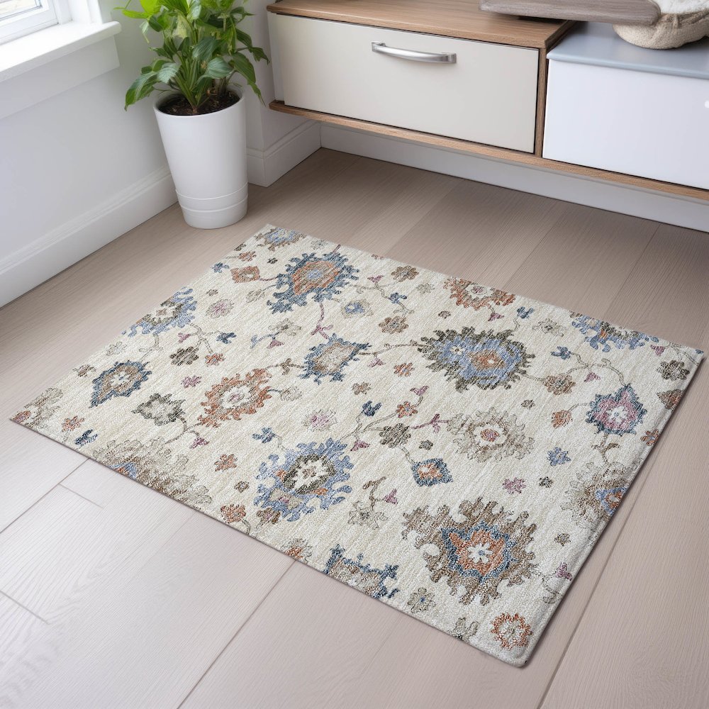 Premium Machine Washable Mayfield AMF1218 Ivory 1'8" x 2'6" Rug. Picture 5