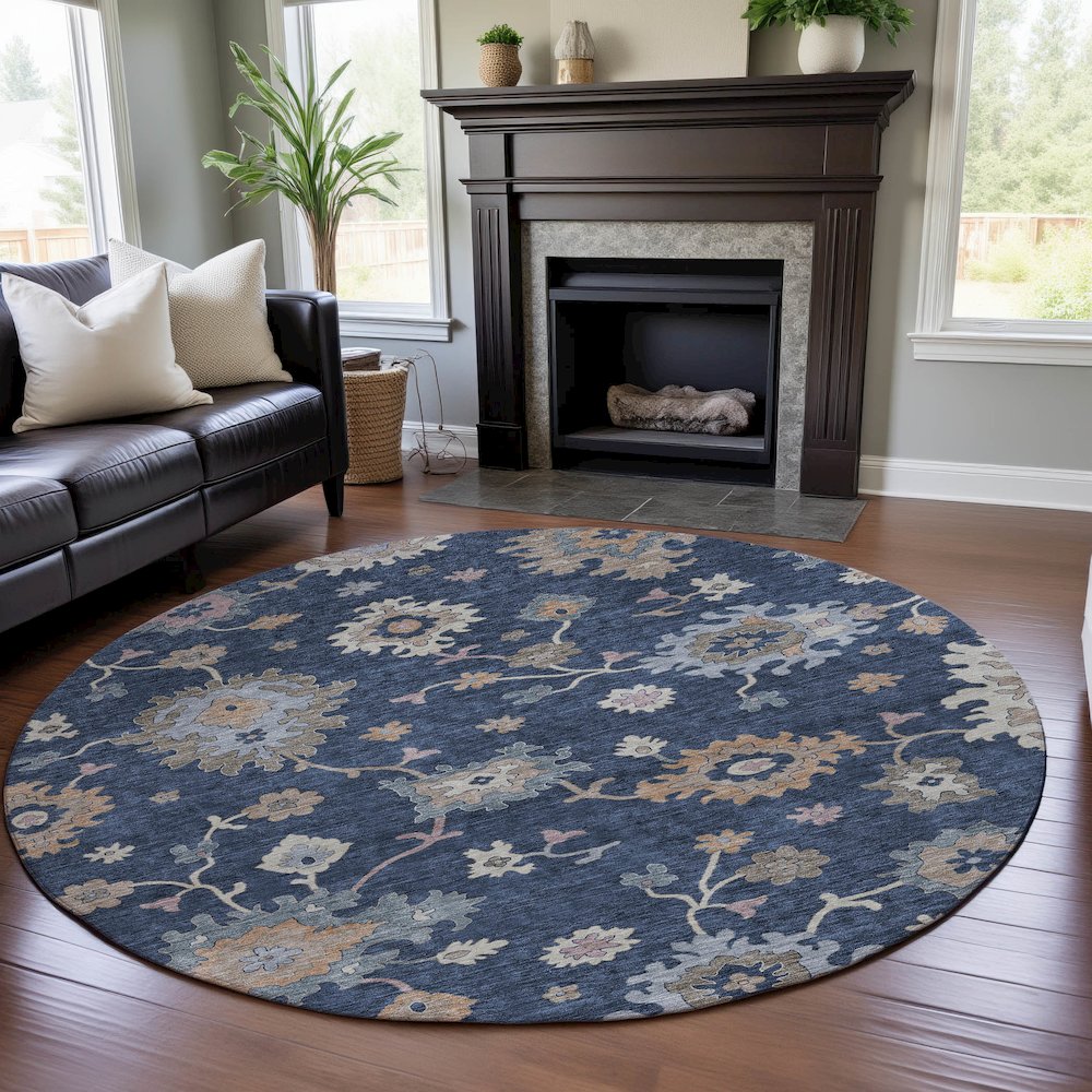 Premium Machine Washable Mayfield AMF1218 Navy 8' x 8' Round Rug. Picture 5