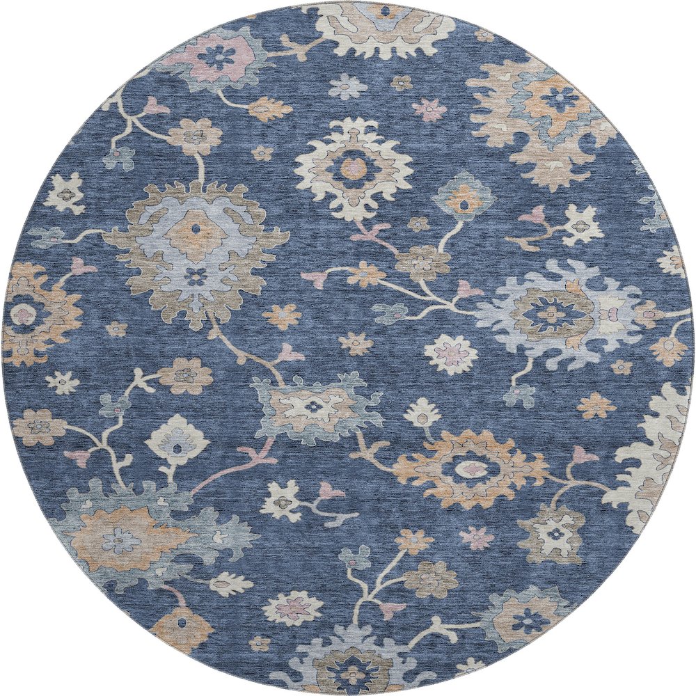 Premium Machine Washable Mayfield AMF1218 Navy 8' x 8' Round Rug. Picture 1