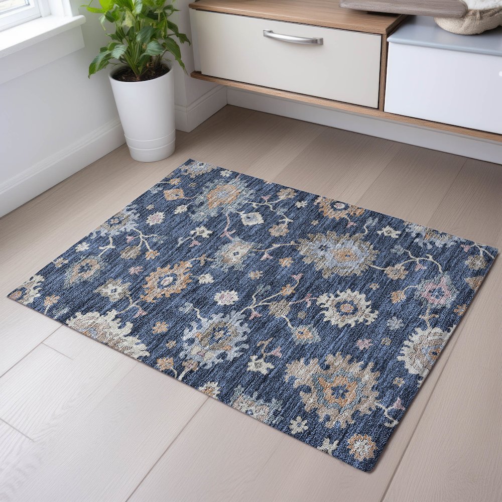 Premium Machine Washable Mayfield AMF1218 Navy 1'8" x 2'6" Rug. Picture 5