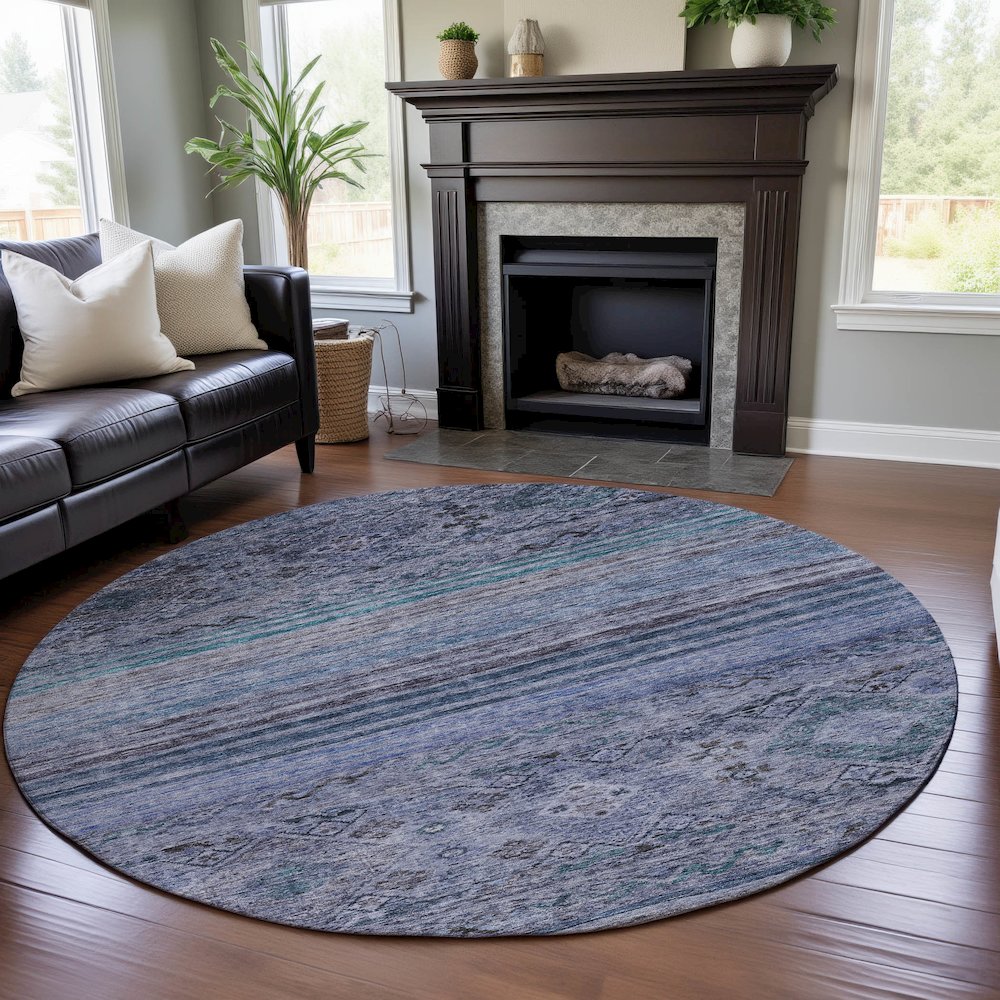 Premium Machine Washable Mayfield AMF1219 Blue 8' x 8' Round Rug. Picture 5