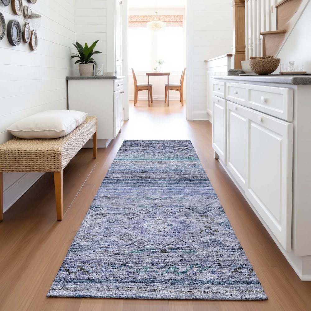 Premium Machine Washable Mayfield AMF1219 Blue 2'3" x 7'6" Runner Rug. Picture 5