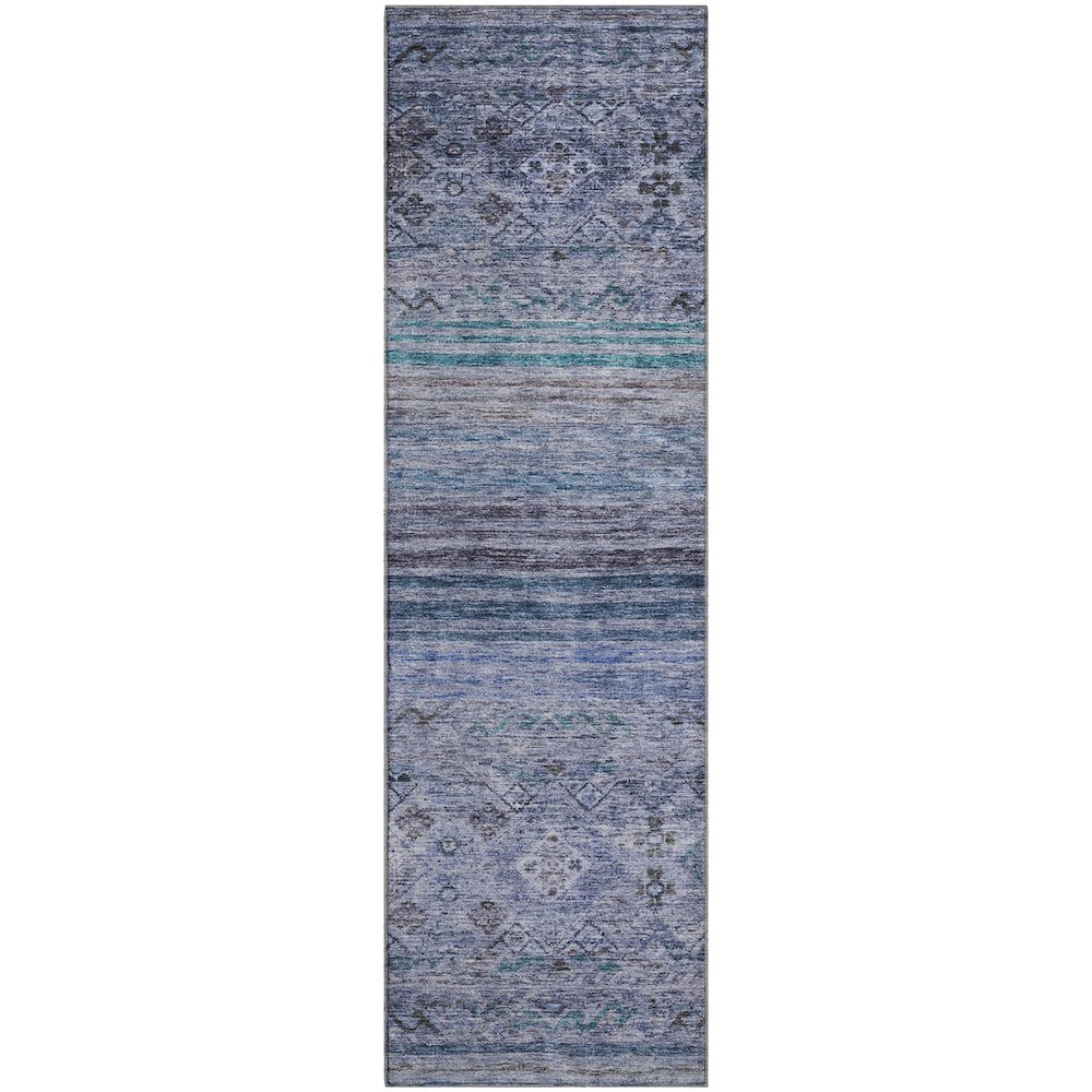 Premium Machine Washable Mayfield AMF1219 Blue 2'3" x 7'6" Runner Rug. Picture 1