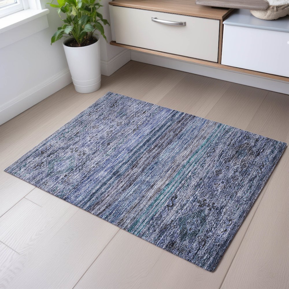 Premium Machine Washable Mayfield AMF1219 Blue 1'8" x 2'6" Rug. Picture 5