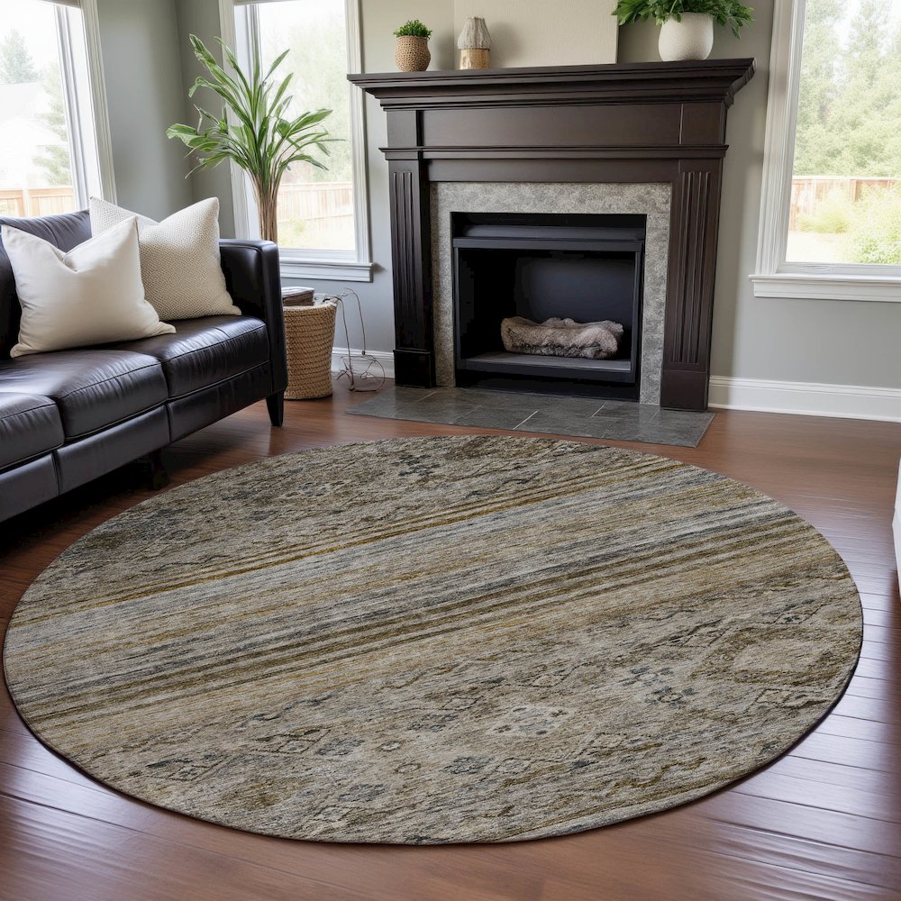 Premium Machine Washable Mayfield AMF1219 Brown 8' x 8' Round Rug. Picture 5